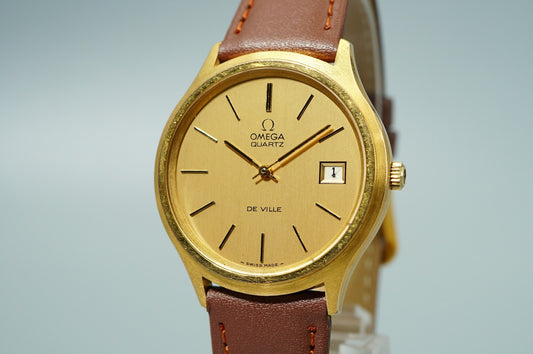 N MINT Vintage 1970s OMEGA De Ville Cal.1325 Ref.192 Qz Gold 35mm Mens Watch