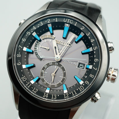 *N MINT Box & Paper* SEIKO ASTRON 7X52-0AB0 Solar Black Round 47mm Mens Watch