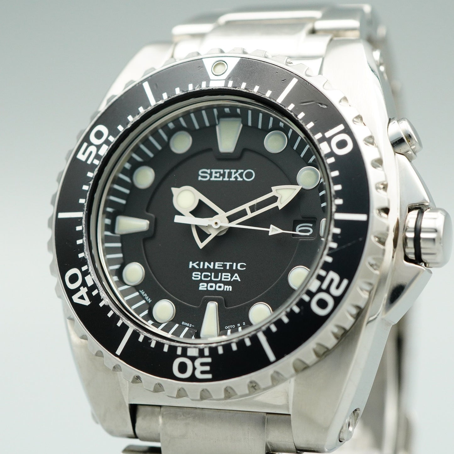 Serviced New Batt *Near MINT* SEIKO Kinetic 5M62-0BL0 AT Black 43mm Mens Watch