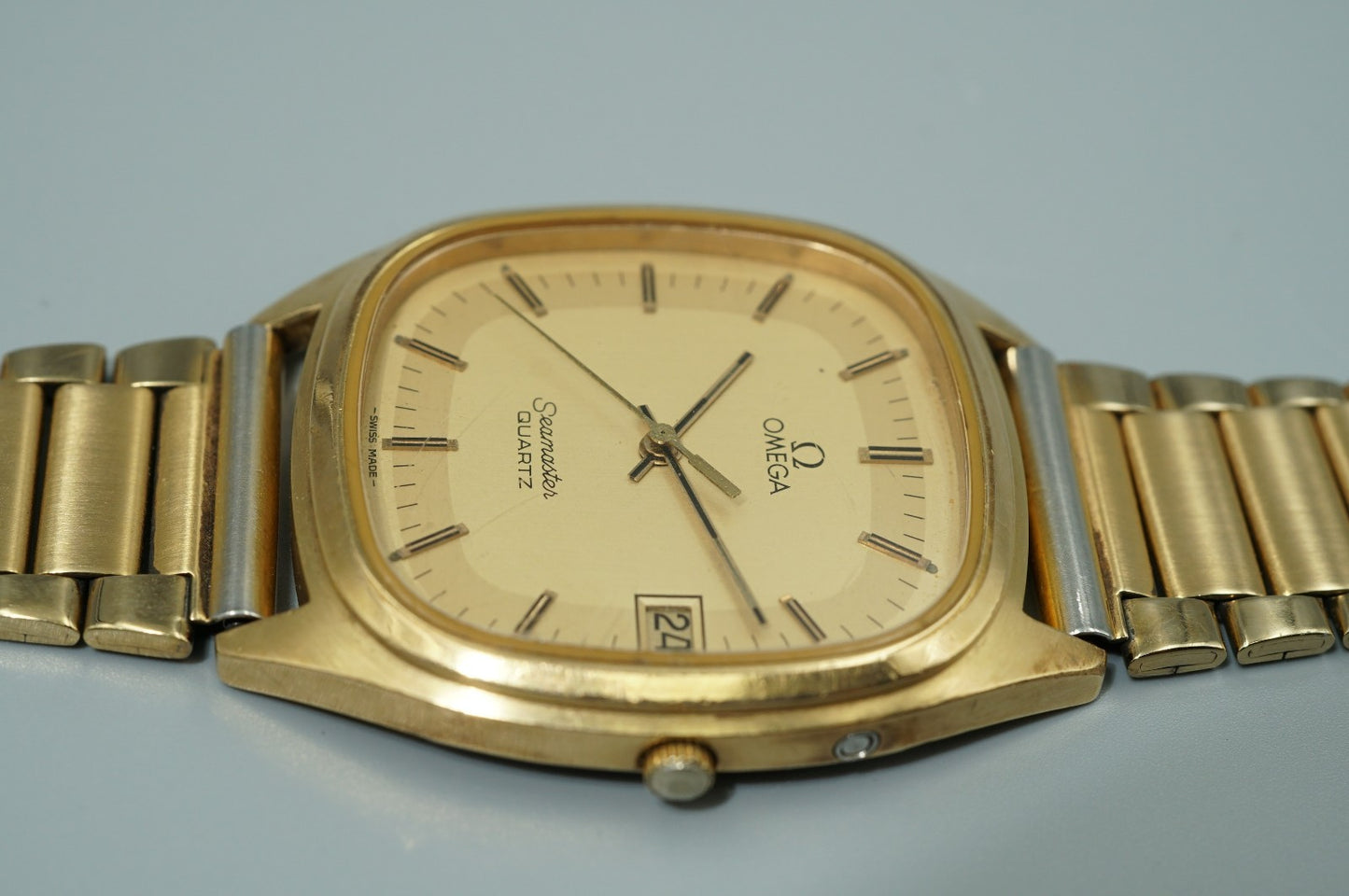*Exc+5* Vintage 1980 OMEGA Seamaster Cal.1337 Quartz Gold Square 34mm Mens Watch