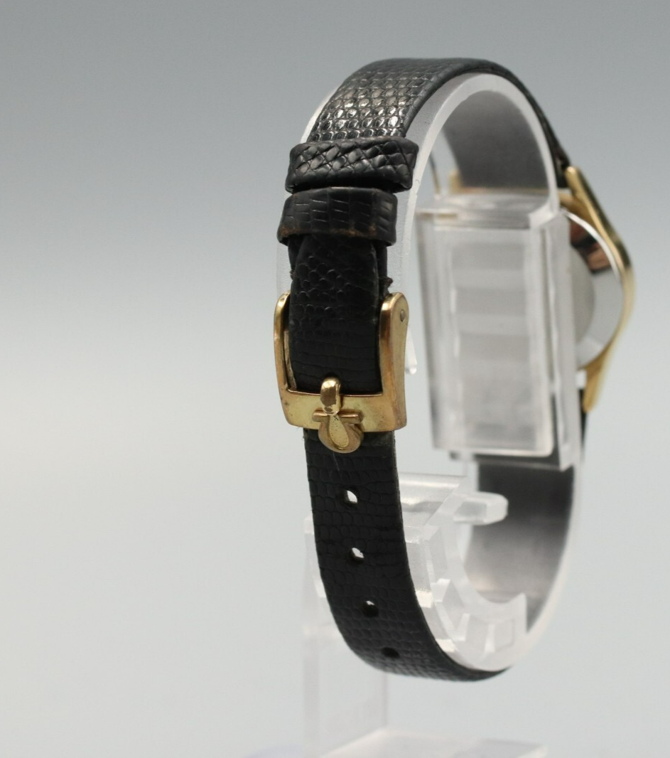 *NEAR MINT* Vintage OMEGA De Ville 591.0022 Quartz Gold Dial Round Women Watch