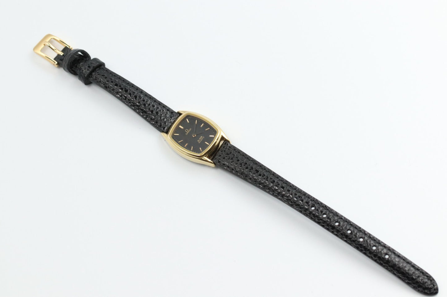 *N MINT* Vintage OMEGA DeVille Cal.1353 Qz Black Dial Rectangle 19mm Women Watch