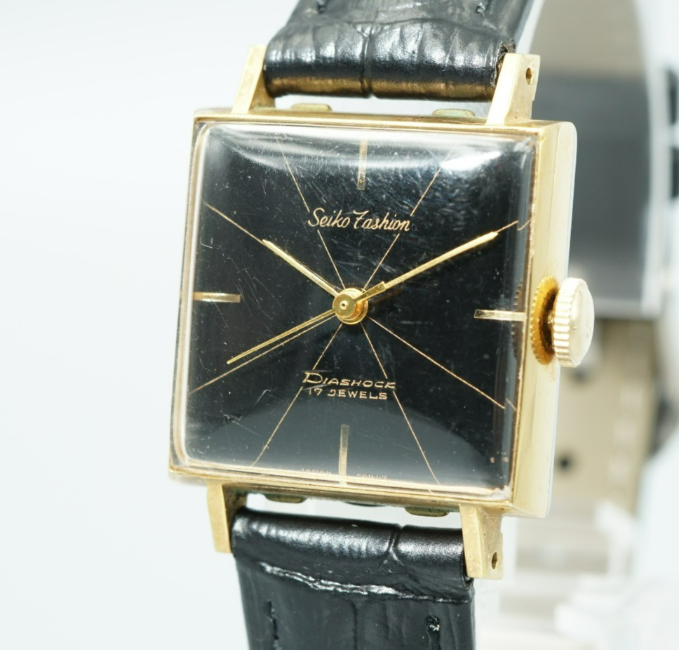 *Exc+5* Vintage SEIKO DIASHOCK 5292 Hand Wind Black Dial Square 22mm Women Watch