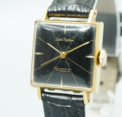 *Exc+5* Vintage SEIKO DIASHOCK 5292 Hand Wind Black Dial Square 22mm Women Watch