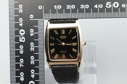 Vintage 1981 [N MINT+3] SEIKO Dolce 6030-5320 Quartz Tank Roman Black Dial JAPAN