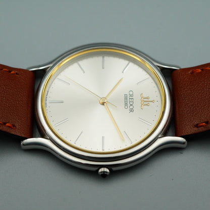 *MINT* Vintage SEIKO CREDOR 8J81-6A30 Quartz Silver Dial Round 32mm Mens Watch