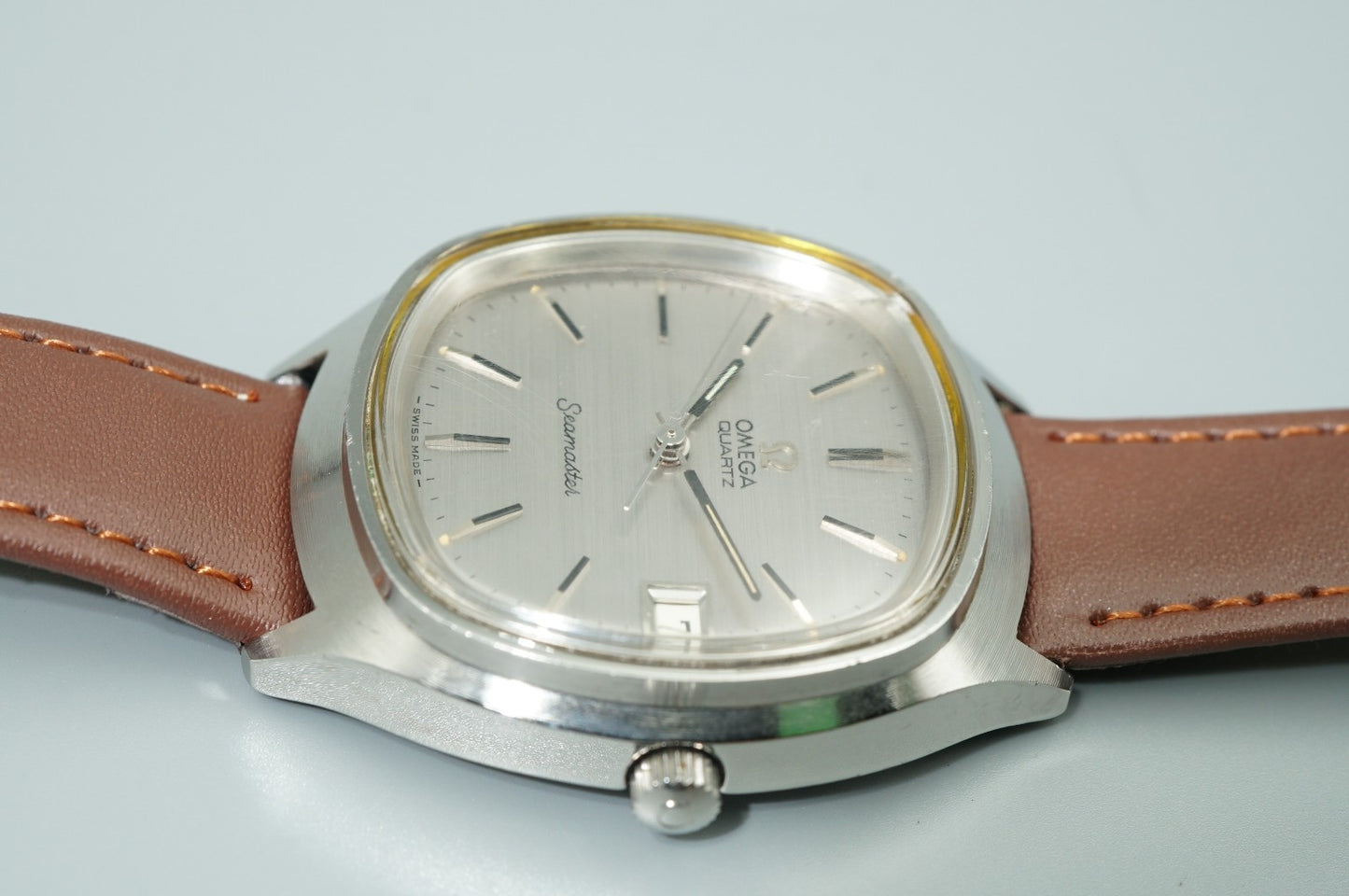 *Exc+5* Vintage 1973 OMEGA Seamaster Cal.1315 Qz Silver Square 37m Mens Watch