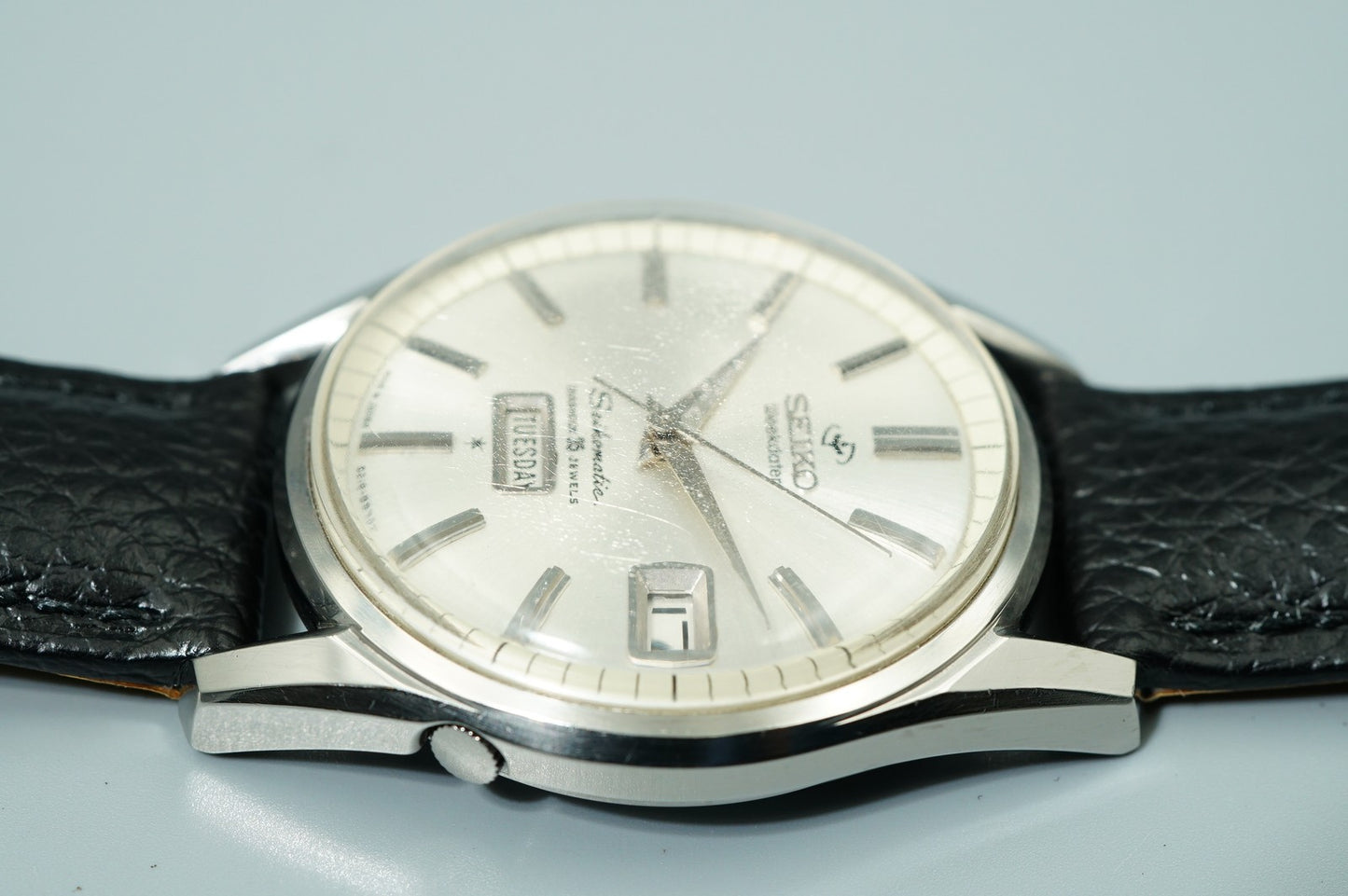 *N MINT* Vintage 1964 SEIKO WEEKDATER 6218-8970 AT Silver Round 37mm Mens Watch