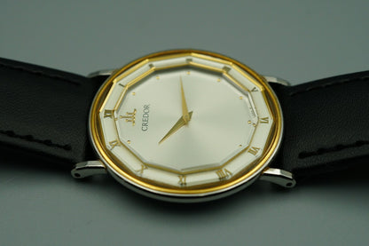 *NEAR MINT* Vintage 1988 SEIKO CREDOR 2F70-0290 Qz Silver Round 31mm Mens Watch