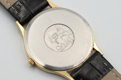*Exc+5* Vintage OMEGA De Ville Cal.1434 Quartz Gold Dial Round 32mm Mens Watch