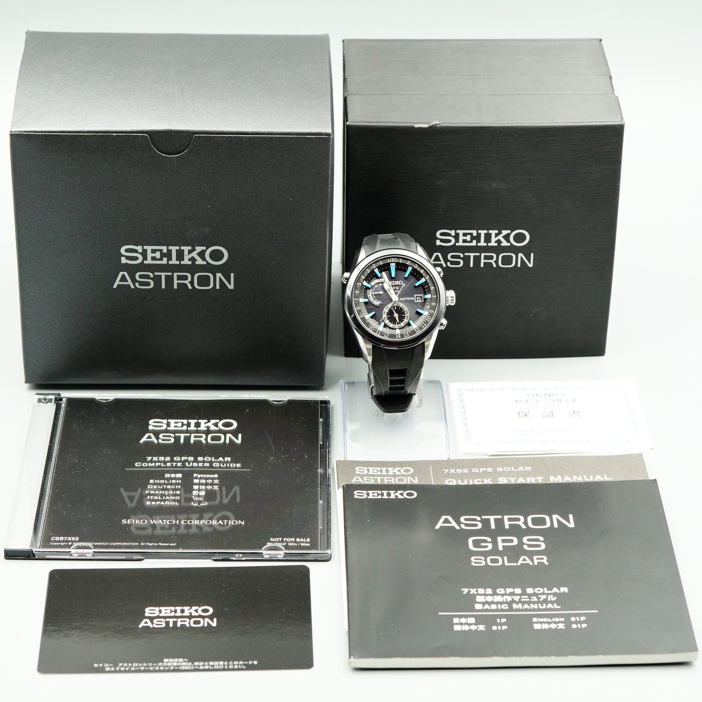 *N MINT Box & Paper* SEIKO ASTRON 7X52-0AB0 Solar Black Round 47mm Mens Watch