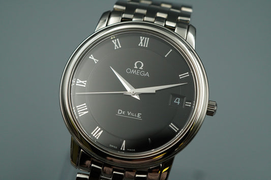 *MINT* OMEGA De Ville 424.10.27.60.01.001 Qz Black Round 34mm Mens Watch