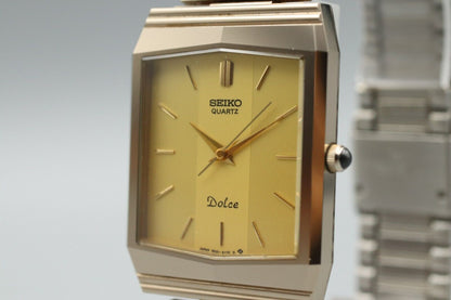 *NEAR MINT* Vintage SEIKO Dolce 9521-5170 Quartz Gold Dial Square  Mens Watch
