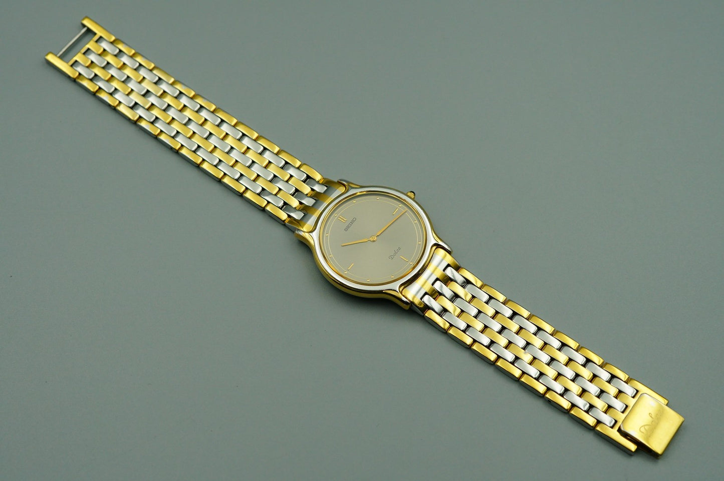 *Exc+5* Vintage 1984 SEIKO Dolce 9530-6000 Qz Gold Round 31mm Mens Watch