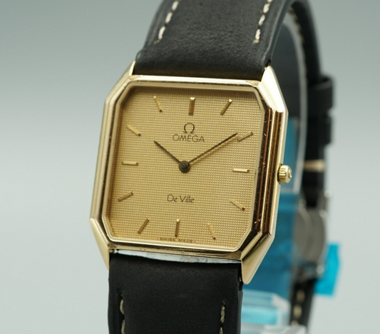 *NEAR MINT* Vintage 1986 OMEGA De Ville Cal.1377 Qz Gold Square 28mm Mens Watch