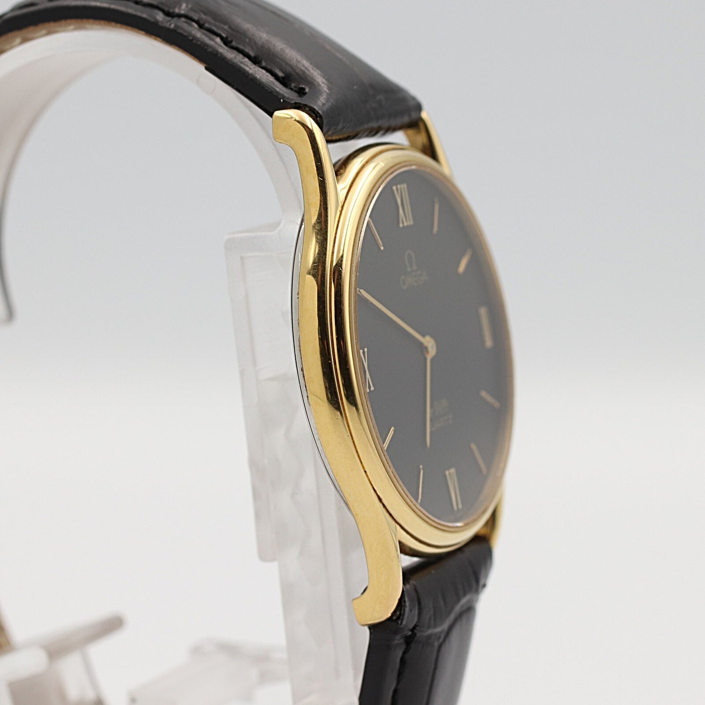 *NEAR MINT* Vintage 1977 OMEGA De Ville Cal.1365 Qz Black Roman 33mm Mens Watch
