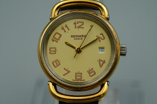 *NEAR MINT* Vintage 1990s HERMES Pullman Qz White Round 24mm Women Watch