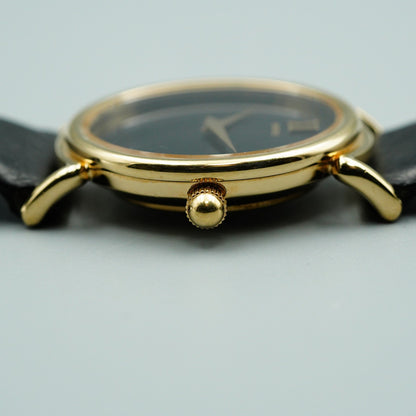 *Exc+5* Vintage SEIKO 2220-0530 Quartz Black Dial Round 31mm Mens Watch