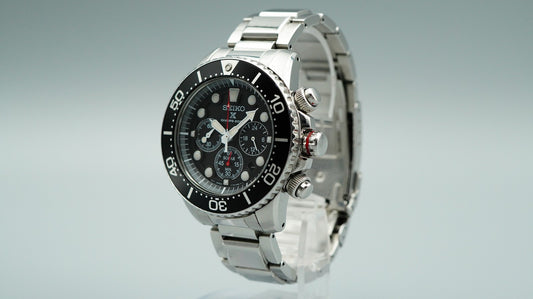 *Exc+5* Vintage SEIKO DIVER'S V175-0AD0 Qz Black Round 43mm Mens Watch