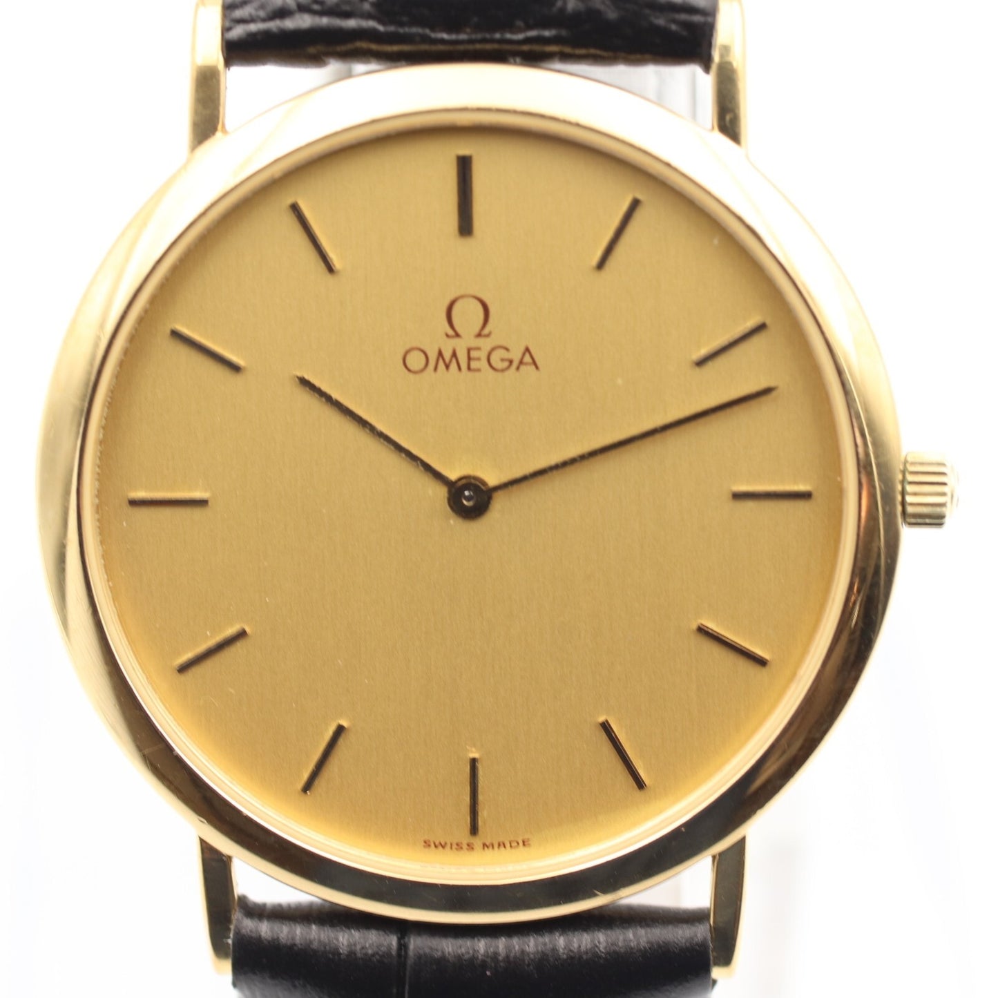 *NEAR MINT* Vintage OMEGA De Ville Cal.1378 Qz Gold Dial Round 32mm Mens Watch