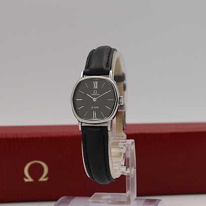 *NEAR MINT* Vintage 1980s OMEGA De Ville Hand Wind Black Square 22mm Women Watch
