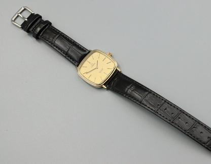 *NEAR MINT* Vintage OMEGA De Ville Cal.1330 Quartz Gold Dial Square Mens Watch