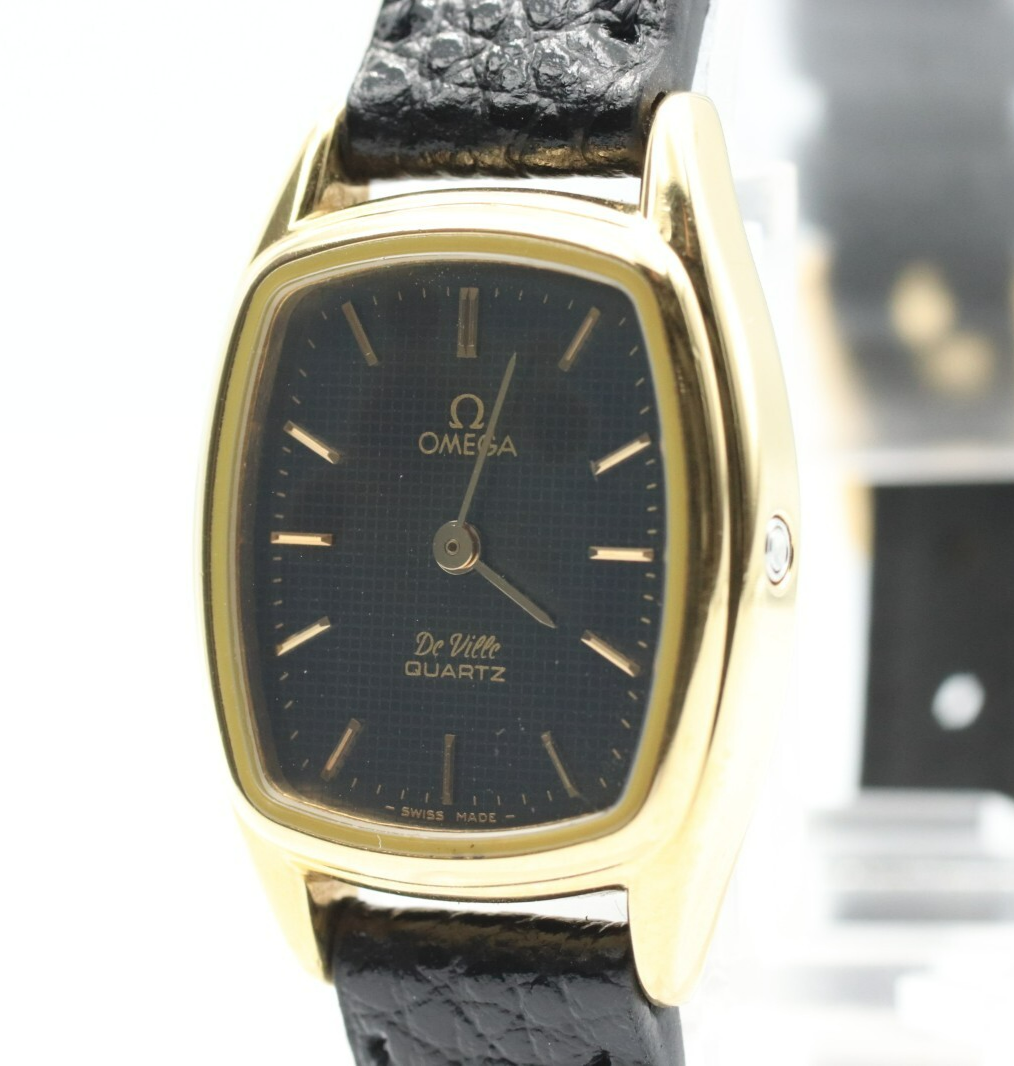 *N MINT* Vintage OMEGA DeVille Cal.1353 Qz Black Dial Rectangle 19mm Women Watch
