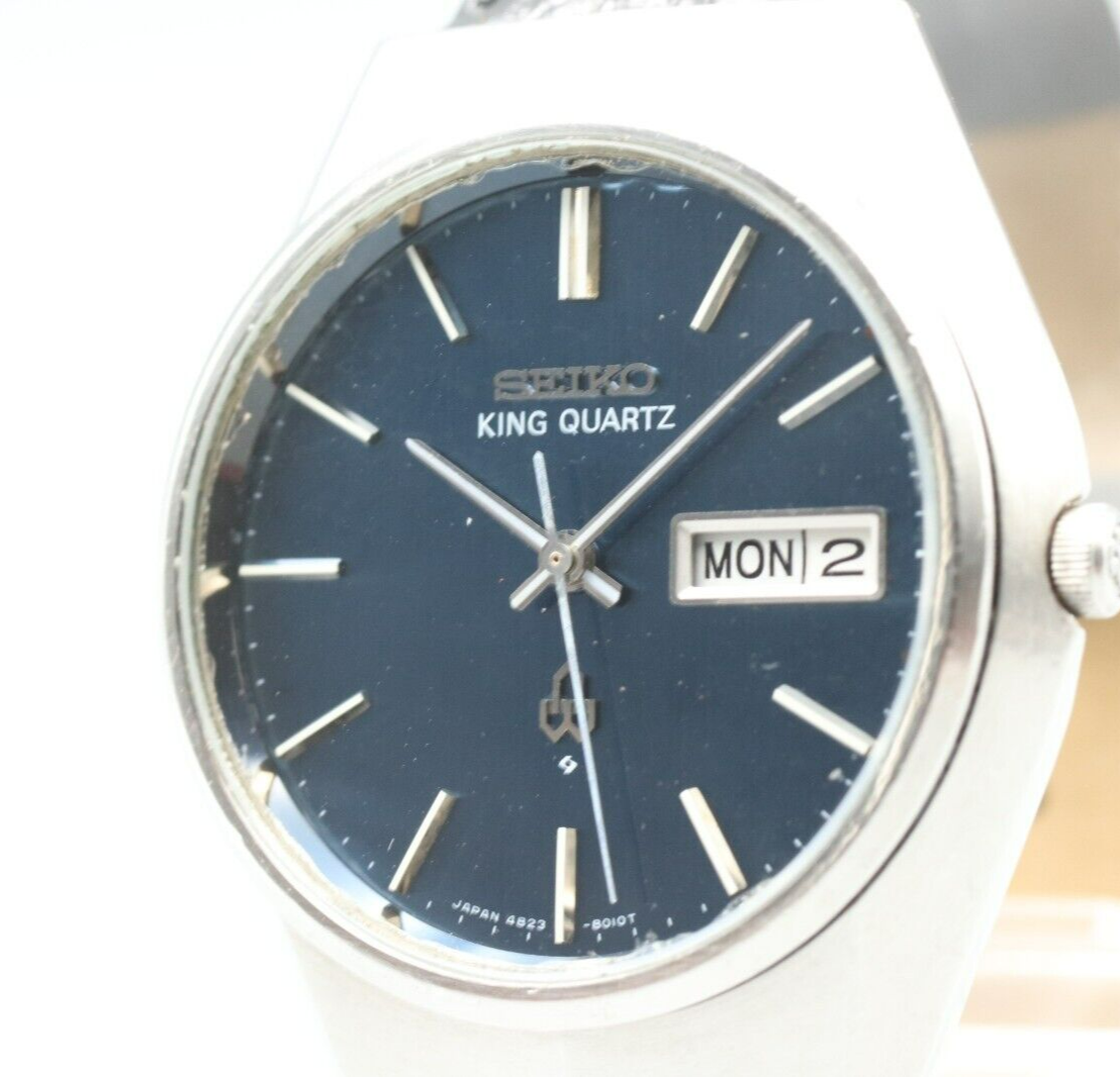 *NEAR MINT* Vintage SEIKO King 4823-8010 Quartz Black Dial Round Mens Watch