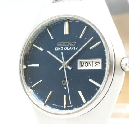 *NEAR MINT* Vintage SEIKO King 4823-8010 Quartz Black Dial Round Mens Watch