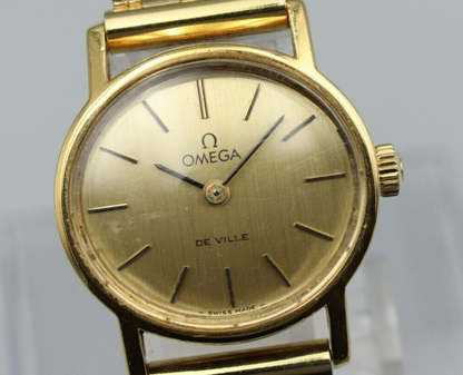 *N MINT* Vintage OMEGA De Ville Cal.625 Hand Winding Gold Dial Round Women Watch