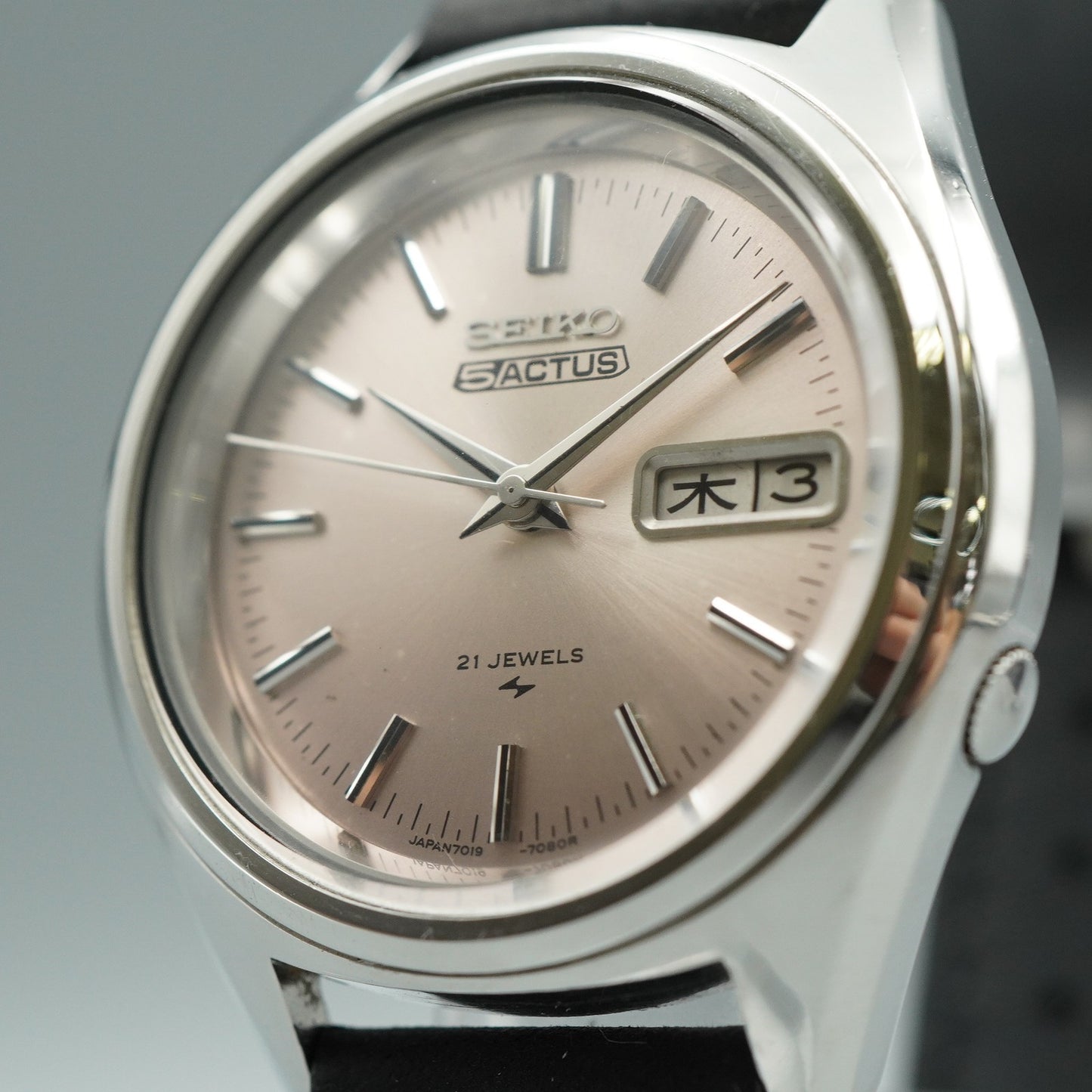 *NEAR MINT* Vintage SEIKO 5actus 7019-7060 Automatic Silver 37mm Mens Watch