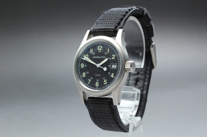 *TOP MINT* HAMILTON KHAKI H683110 Quartz Black Dial Date Round 33mm Mens Watch