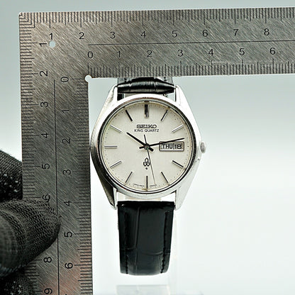 *Exc+5* Vintage 1970s SEIKO KING 4823-8000 Qz White Dial Round 36mm Mens Watch