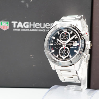 *N MINT Box & Paper* TAG HEUER Carrera CAR201Z Automatic Black 44mm Mens Watch