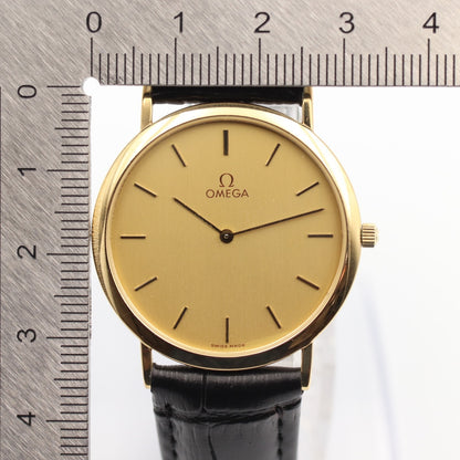 *NEAR MINT* Vintage OMEGA De Ville Cal.1378 Qz Gold Dial Round 32mm Mens Watch