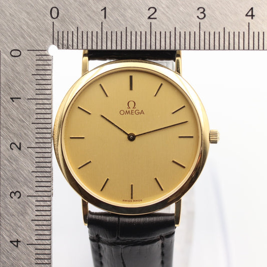 *NEAR MINT* Vintage OMEGA De Ville Cal.1378 Qz Gold Dial Round 32mm Mens Watch
