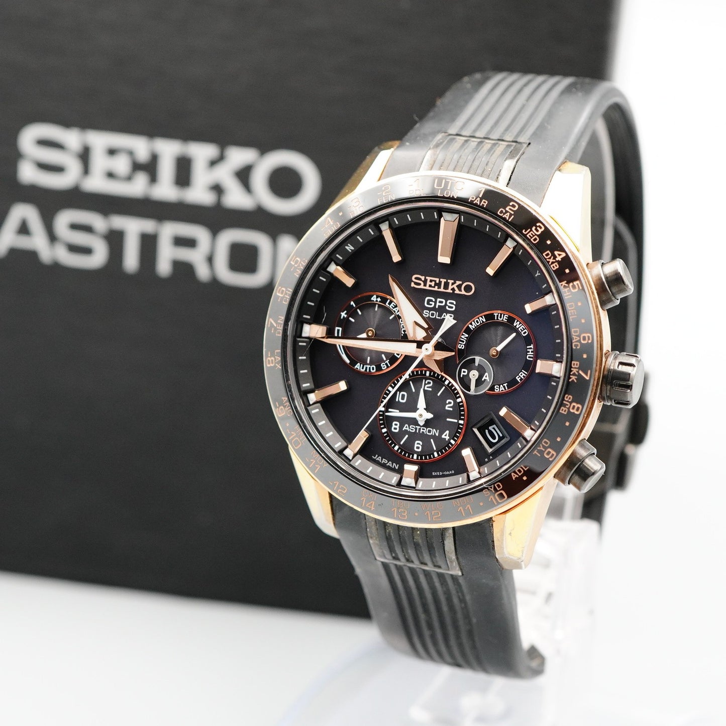 *Exc+5 Box & Paper* SEIKO ASTRON 5X53-0AB0 Solar Black Dial 43mm Mens Watch