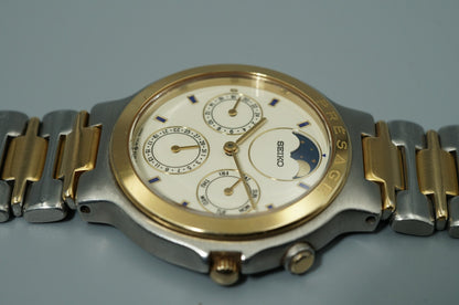 Vintage 1988 SEIKO Presage Moonphase 7F38-6040 Quartz White 35mm Mens Watch