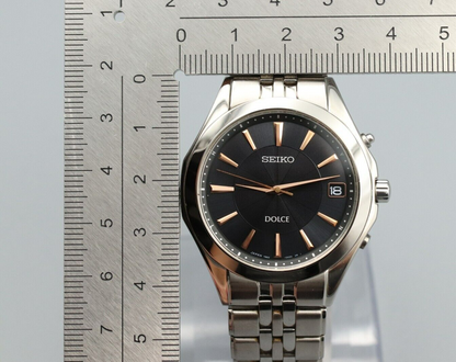 *NEAR MINT* Vintage SEIKO Dolce 7B52-0AC0 Solar Black Dial Round Mens Watch